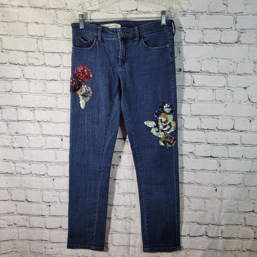 Pilcro and the Letterpress Jeans Womens 26 Blue Excellent Sequin Floral‎ Skinny